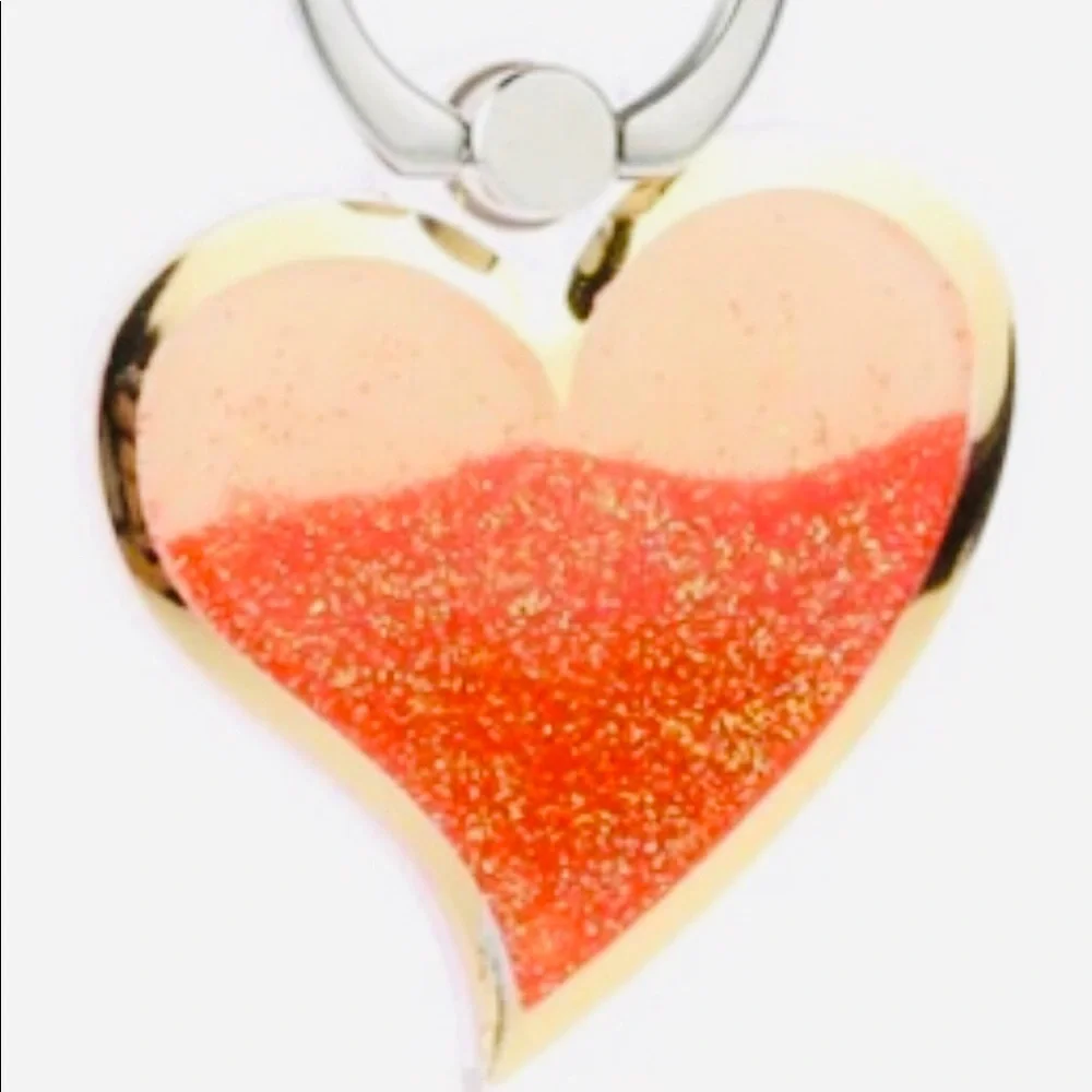 Heart Phone Ring Universal Orange Glitter Liquid Sand New